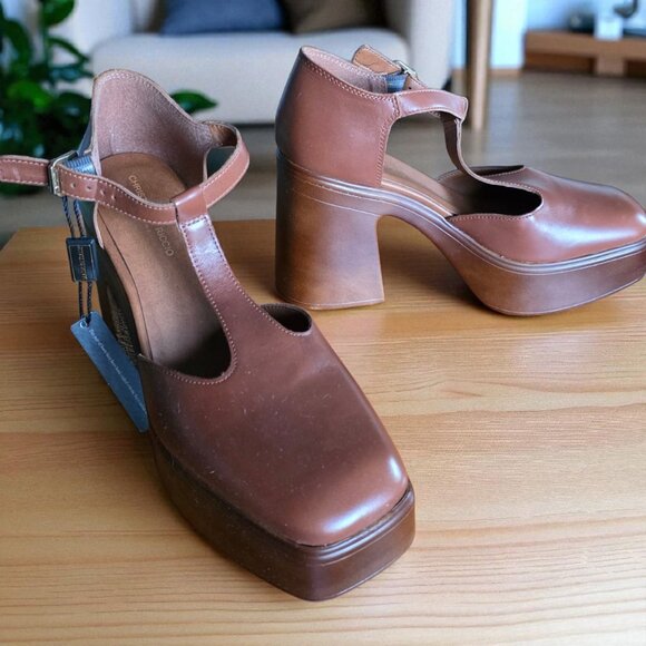 NEW CHRISTIAN DI RICCIO ( 9.5 ) Italian Brown Leather Square Toe Mary Jane's - Picture 7 of 11